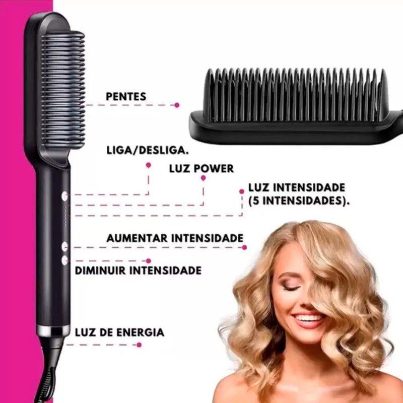 Escova Alisadora Bivolt 5 em 1 - Alisa, Hidrata, Modela, Alinha e Anti-Frizz